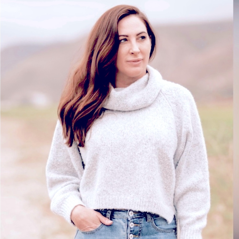 Sincerely Jules Grey Cowl Neck Cropped Sweater